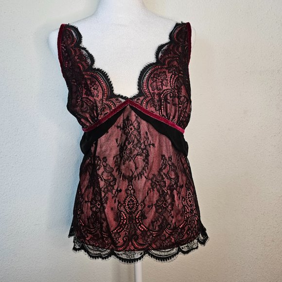 Moda International Top Lace Bustier Cami Spaghetti Strap Lace Red Women's Large - Picture 2 of 11